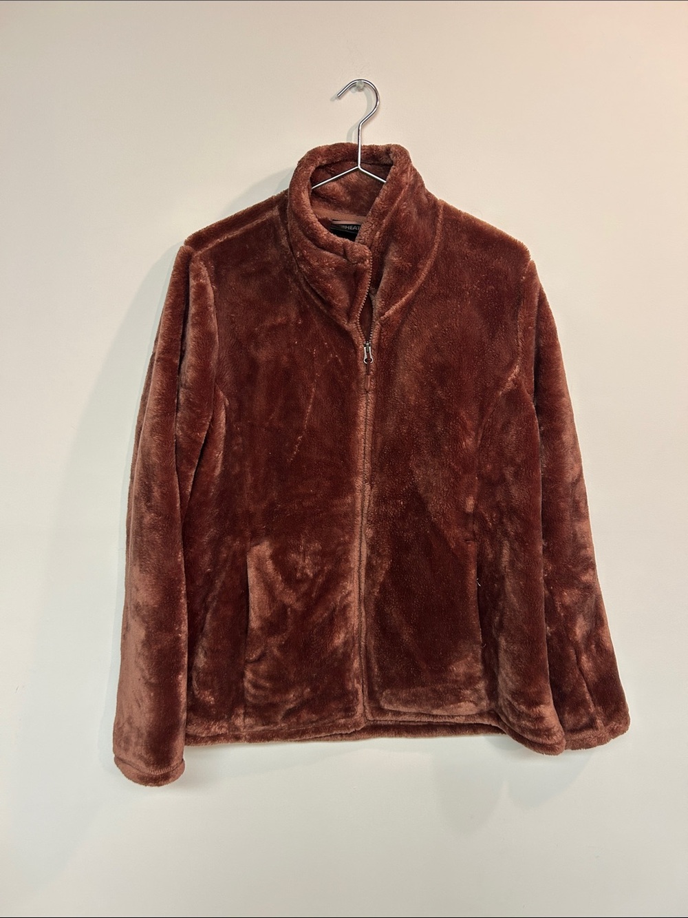 32 Degrees Plush Faux Fur Zip Jacket in Brown